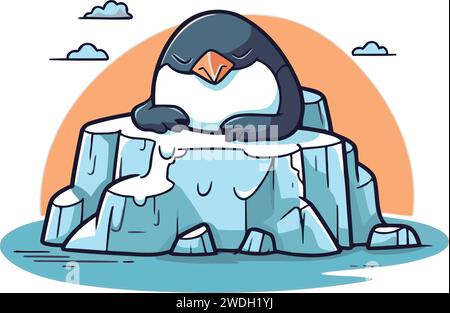 Mignon pingouin sur iceberg. Illustration vectorielle. Style dessin animé. Illustration de Vecteur