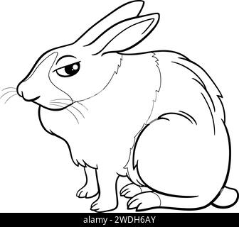 Illustration de dessin animé noir et blanc de drôle assis miniature lapin comique page de coloriage de personnage animal Illustration de Vecteur