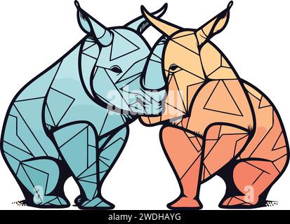 Rhinocéros et rhinocéros. illustration vectorielle polygonale Illustration de Vecteur