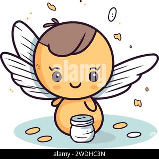 cupidon mignon tenant un pot de miel. Illustration vectorielle. Illustration de Vecteur