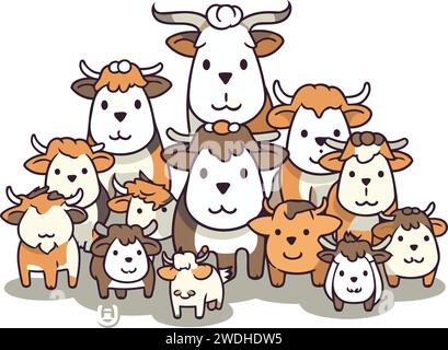 Famille de vache de dessin animé. Animaux de ferme de dessins animés mignons. Illustration vectorielle Illustration de Vecteur