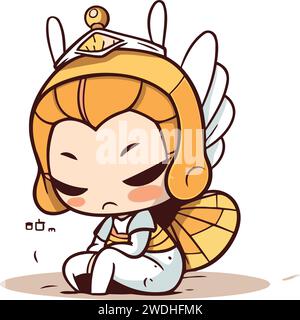 Illustration de mignonne petite fille portant un costume d'abeille assis sur le sol Illustration de Vecteur