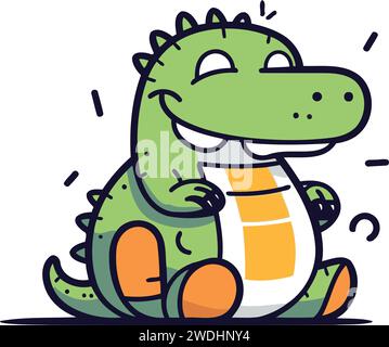 Mignon personnage de crocodile de dessin animé assis et souriant. Illustration vectorielle. Illustration de Vecteur