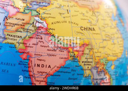 carte du monde des pays asiatiques inde pakistan chine afghanistan et népal en gros plan Banque D'Images