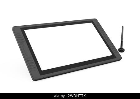 Grande taille du moniteur de tablette de dessin graphique numérique avec stylet et écran vide pour votre conception sur un fond blanc. Rendu 3D. Banque D'Images