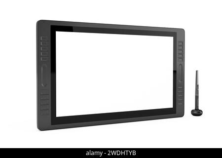 Grande taille du moniteur de tablette de dessin graphique numérique avec stylet et écran vide pour votre conception sur un fond blanc. Rendu 3D. Banque D'Images