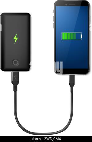 icône vectorielle réaliste. Smartphone chargeur Power Bank noir. Isolé sur fond blanc. Illustration de Vecteur