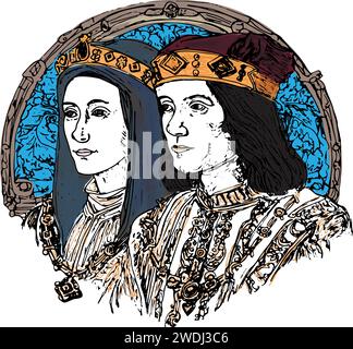 Illustration du roi Richard III d'Angleterre (1452-1485) et de son épouse Anne Neville (1456-1485), fille du comte de Warwick, verre médiéval Illustration de Vecteur