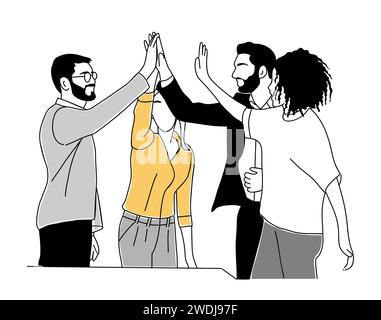 Équipe d'affaires donnant high five célébrant le succès Illustration de Vecteur