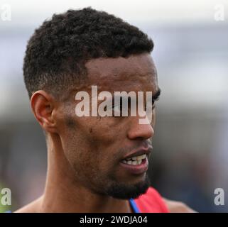 Hampstead, Angleterre. 20 janvier 2024. Mahamed Mahamed après le London International Cross Country. Crédit : Nigel Bramley/Alamy Live News Banque D'Images