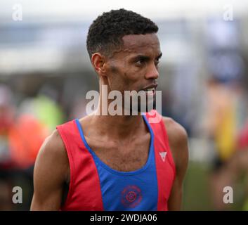 Hampstead, Angleterre. 20 janvier 2024. Mahamed Mahamed après le London International Cross Country. Crédit : Nigel Bramley/Alamy Live News Banque D'Images