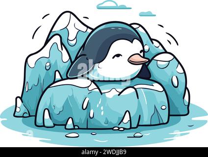 Mignon pingouin sur iceberg. Illustration vectorielle dans le style de bande dessinée. Illustration de Vecteur