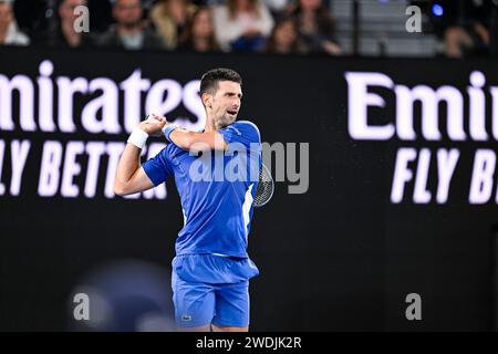 Paris, France. 19 janvier 2024. Novak Djokovic de Serbie lors du tournoi de tennis du Grand Chelem de l'Open d'Australie AO 2024 le 19 janvier 2024 au Melbourne Park en Australie. Crédit : Victor Joly/Alamy Live News Banque D'Images