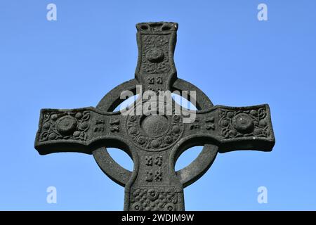 Réplique de St John's Cross à l'extérieur de l'abbaye d'Iona, île d'Iona, Écosse Banque D'Images