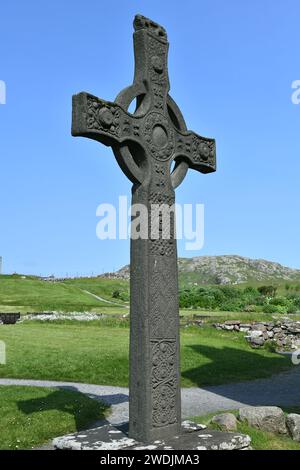 Réplique de St John's Cross à l'extérieur de l'abbaye d'Iona, île d'Iona, Écosse Banque D'Images