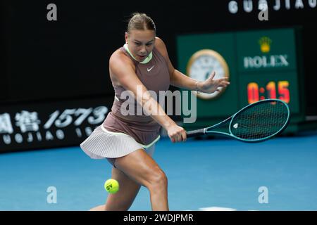 Melbourne Park, Melbourne, Victoria, Australie. 21 janvier 2024. Australian Open tennis Championship Day 8 ; Amanda Anisimova (USA) en action lors du match de la quatrième ronde contre Aryna Sabalenka Credit : action plus Sports/Alamy Live News Banque D'Images