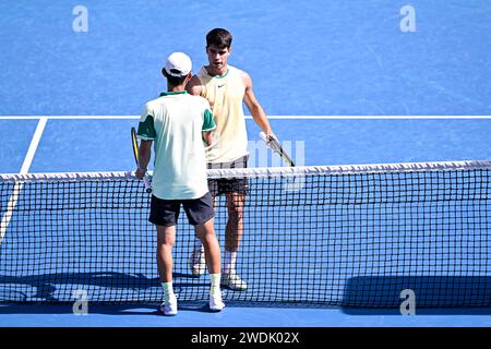 Melbourne, Australie. 20 janvier 2024. Carlos Alcaraz lors du tournoi de tennis Australian Open AO 2024 Grand Chelem le 20 janvier 2024 à Melbourne Park en Australie. Photo Victor Joly/DPPI crédit : DPPI Media/Alamy Live News Banque D'Images