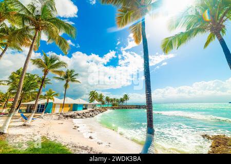 Soleil brillant sur la belle plage du Bas du fort en Guadeloupe, antilles françaises. Petites Antilles, mer des Caraïbes Banque D'Images