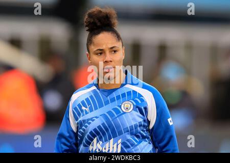 Demi Stokes de Manchester City pendant l'échauffement avant le match de la FA Women's Super League Manchester City Women vs Liverpool Women au joie Stadium, Manchester, Royaume-Uni, le 21 janvier 2024 (photo de Conor Molloy/News Images) Banque D'Images