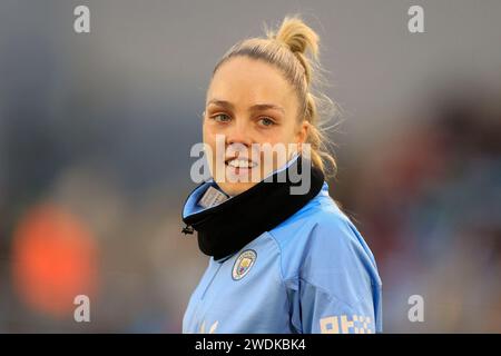 Ellie Roebuck de Manchester City pendant l'échauffement avant le match de la FA Women's Super League Manchester City Women vs Liverpool Women au joie Stadium, Manchester, Royaume-Uni, le 21 janvier 2024 (photo de Conor Molloy/News Images) Banque D'Images