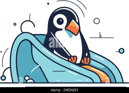 Mignon pingouin dans un bain. Illustration vectorielle dans le style linéaire plat. Illustration de Vecteur