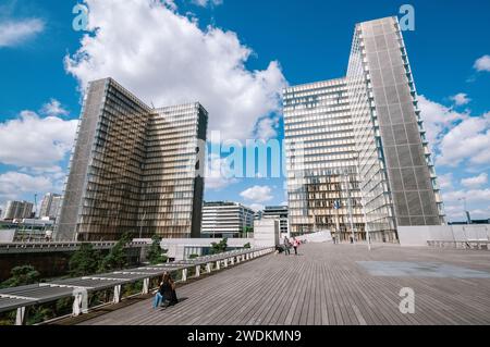 Deux tours de la Bibliothèque nationale de France à Paris Banque D'Images