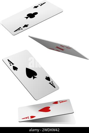 icône vectorielle réaliste. Jouer aux cartes d'as de diamants clubs pique et coeurs sur fond blanc. Illustration de Vecteur
