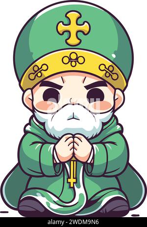 Illustration d'un petit garçon dans un costume vert avec une croix Illustration de Vecteur