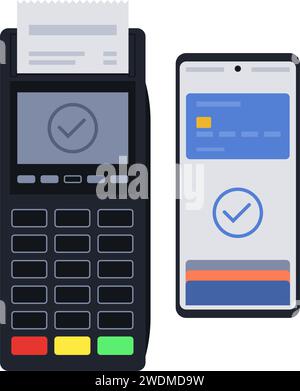 Terminal de point de vente acceptant un paiement par portefeuille numérique sur smartphone Illustration de Vecteur