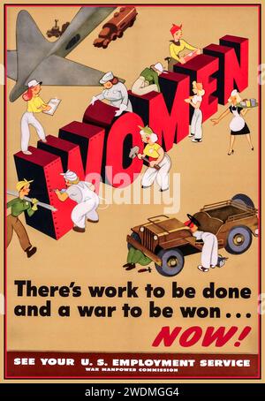 WW2 Recruitment Poster 1940 pour les femmes à se porter volontaires pour une variété de professions essentielles à la maison pour aider l'effort de guerre américain 'FEMMEs' (GRANT, VERNON) 1944 Banque D'Images