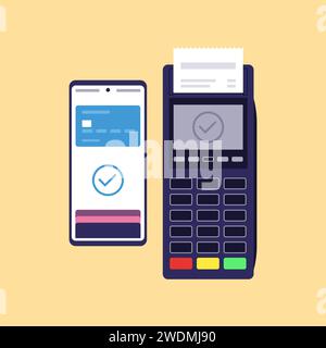 Terminal de point de vente acceptant un paiement par portefeuille numérique sur smartphone Illustration de Vecteur