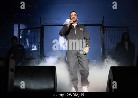 Lisbonne, Portugal. 20 janvier 2024. 20 janvier 2024. Lisbonne, Portugal. Chanteur de hip-hop portugais, Piruka, en concert, au Coliseu de Lisboa crédit : Alexandre de Sousa/Alamy Live News Banque D'Images