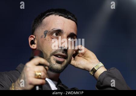 Lisbonne, Portugal. 20 janvier 2024. 20 janvier 2024. Lisbonne, Portugal. Chanteur de hip-hop portugais, Piruka, en concert, au Coliseu de Lisboa crédit : Alexandre de Sousa/Alamy Live News Banque D'Images