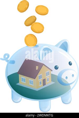 Maison à l'intérieur d'une tirelire : comment économiser pour une maison Illustration de Vecteur