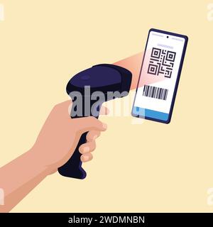 Scanner reconnaissant et lisant un code QR sur l'écran du smartphone, concept de paiement par code QR Illustration de Vecteur