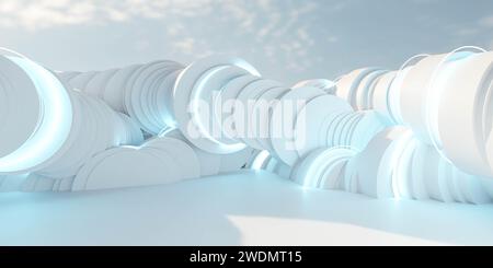 Groupe d'objets circulaires blancs sur l'illustration de rendu 3d de plancher blanc Banque D'Images