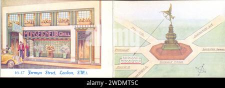 Carte pliante pour Monseigneur Grill Room, Jermyn Street, Londres S.W.1. ROYAUME-UNI 1936 Banque D'Images