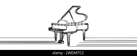 dessin continu d'un piano sur une ligne Illustration de Vecteur