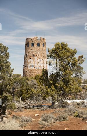 Desert View Watchtower sur le bord du Canyon en hiver dans le Grand Canyon Banque D'Images