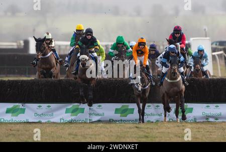 Caballo Diablo et le jockey Paddy Barlow (soies orange) remportent le Restricted au Heythrop Hunt P2P à Cocklebarrow. Crédit JTW Equine Images / Alamy. Banque D'Images