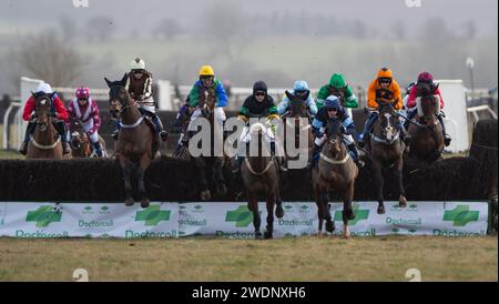 Caballo Diablo et le jockey Paddy Barlow (soies orange) remportent le Restricted au Heythrop Hunt P2P à Cocklebarrow. Crédit JTW Equine Images / Alamy. Banque D'Images