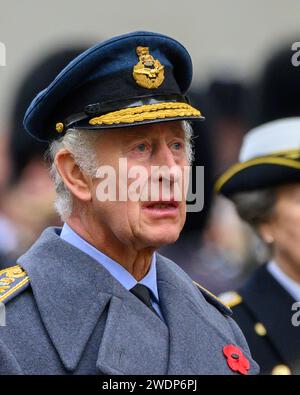 Le roi assiste au service du dimanche du souvenir au cénotaphe de Whitehall. 12 novembre 2023 Banque D'Images