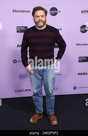 Park City, États-Unis. 20 janvier 2024. Zach Galifianakis arrive à la première « Winner » lors du Sundance film Festival 2024 qui se tient au Ray Theatre le 20 janvier 2024 à Park City, Utah. © JPA/AFF-USA.com crédit : AFF/Alamy Live News Banque D'Images
