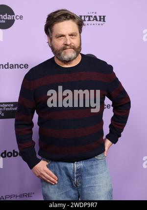 Park City, États-Unis. 20 janvier 2024. Zach Galifianakis arrive à la première « Winner » lors du Sundance film Festival 2024 qui se tient au Ray Theatre le 20 janvier 2024 à Park City, Utah. © JPA/AFF-USA.com crédit : AFF/Alamy Live News Banque D'Images