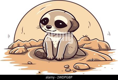 Mignon bébé meerkat assis sur le sable. Illustration vectorielle. Illustration de Vecteur