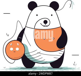 Mignon panda de dessin animé avec une boule de bowling. Illustration vectorielle. Illustration de Vecteur