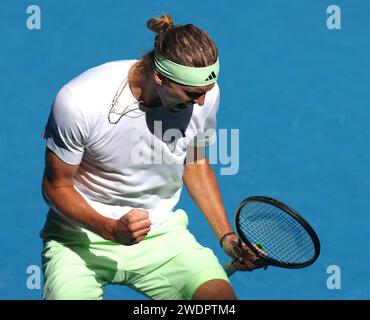 Melbourne, Australie, 22 janvier 2024. Le joueur de tennis allemand Alexander Zverev est en action lors de l'Open australien de tennis Grand Chelem 2024 à Melbourne Park. Crédit photo : Frank Molter/Alamy Live news Banque D'Images