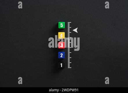 Performances et efficacité. Faibles niveaux de performances. Défaillance de l'entreprise. Indicateur de réussite et de notation. Banque D'Images