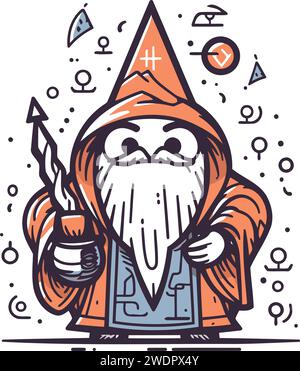 Illustration vectorielle de gnome de jardin. Gnome dessiné à la main avec une barbe. Illustration de Vecteur