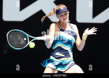 Melbourne, Victoria, Australie. 22 janvier 2024. DAYANA YASTREMSKA, d’Ukraine, en action lors de son match en simple contre Victori Azarenka, le jour 9 de l’Open d’Australie 2024 au Melbourne Park à Melbourne, en Australie. Yastremska, 23 ans, a remporté le match 7-6 (6), 6-4. (Image de crédit : © Ciro de Luca/ZUMA Press Wire) USAGE ÉDITORIAL SEULEMENT! Non destiné à UN USAGE commercial ! Crédit : ZUMA Press, Inc./Alamy Live News Banque D'Images